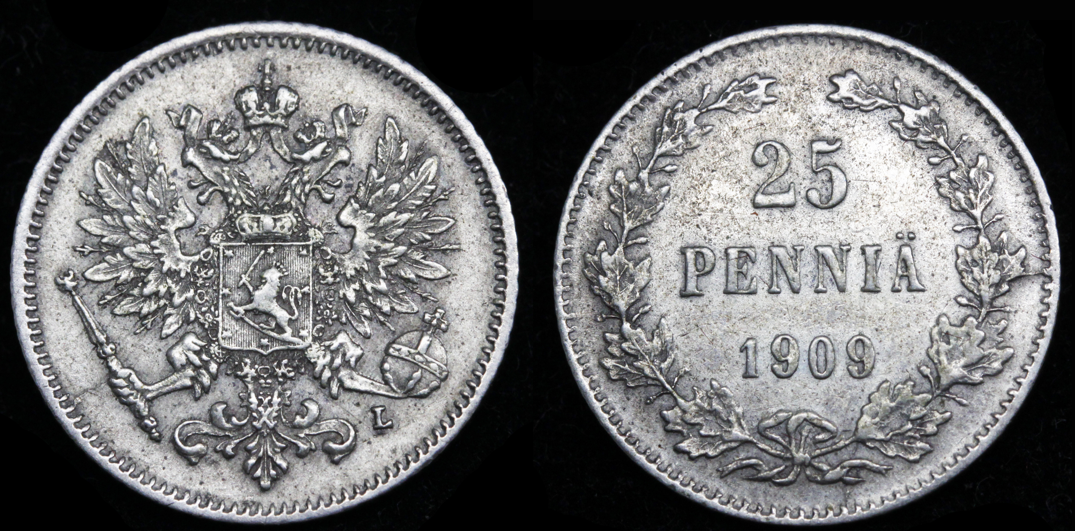 25 пенни 1909 год "L"