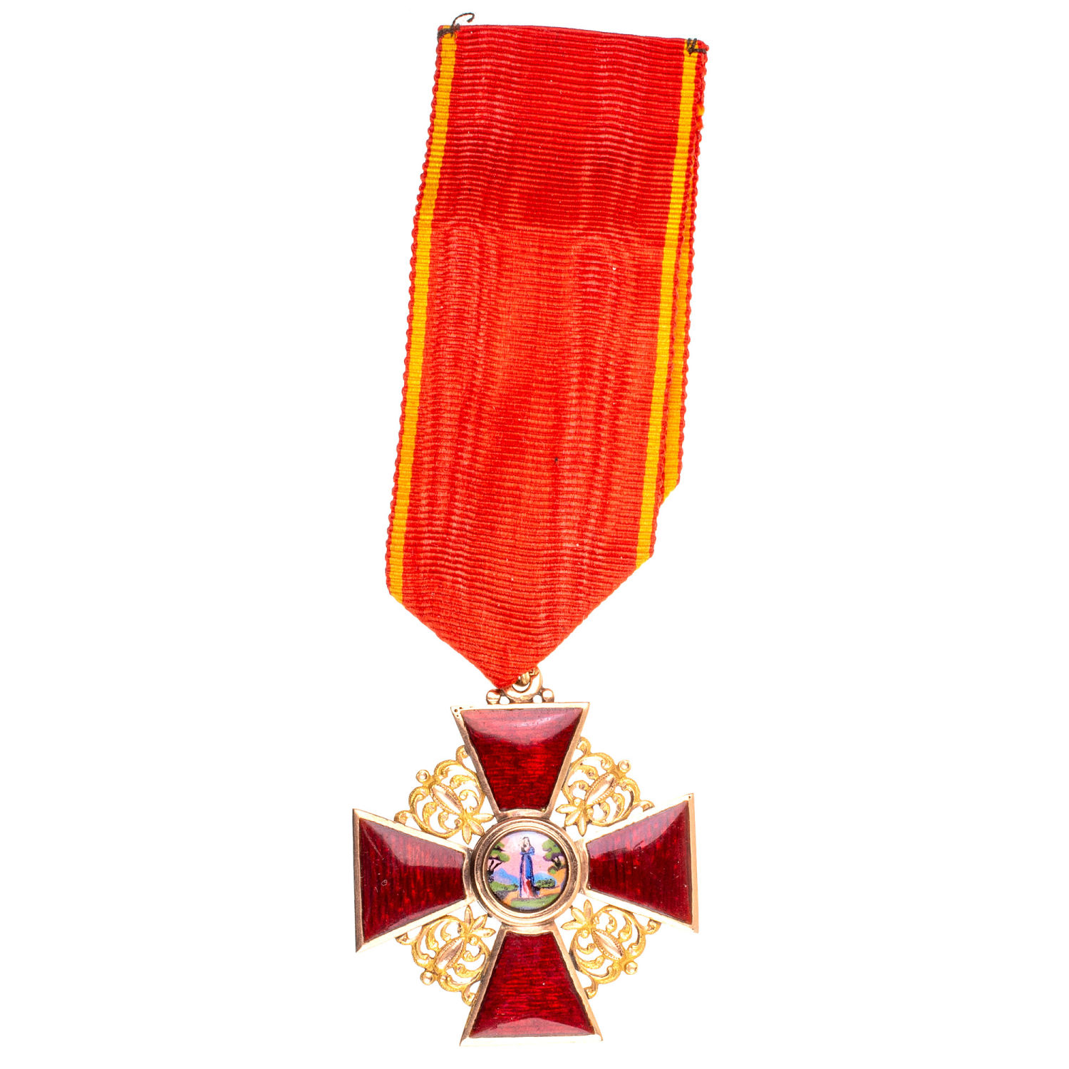 Знак ордена Св. Анны 3 ст на ленте, 1874 - 1882 гг. Капитульный. Золото.