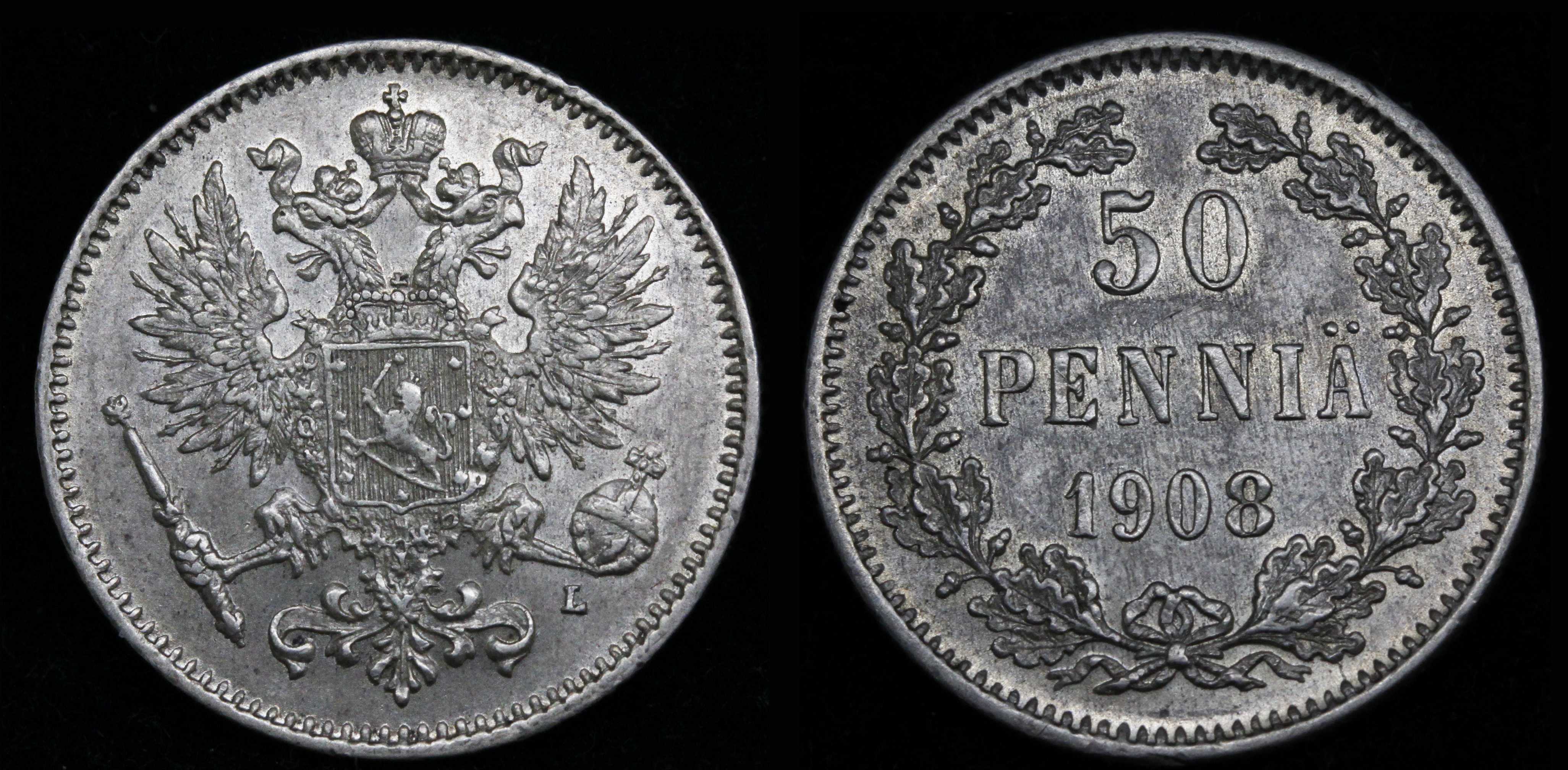 50 пенни 1908 год "L"