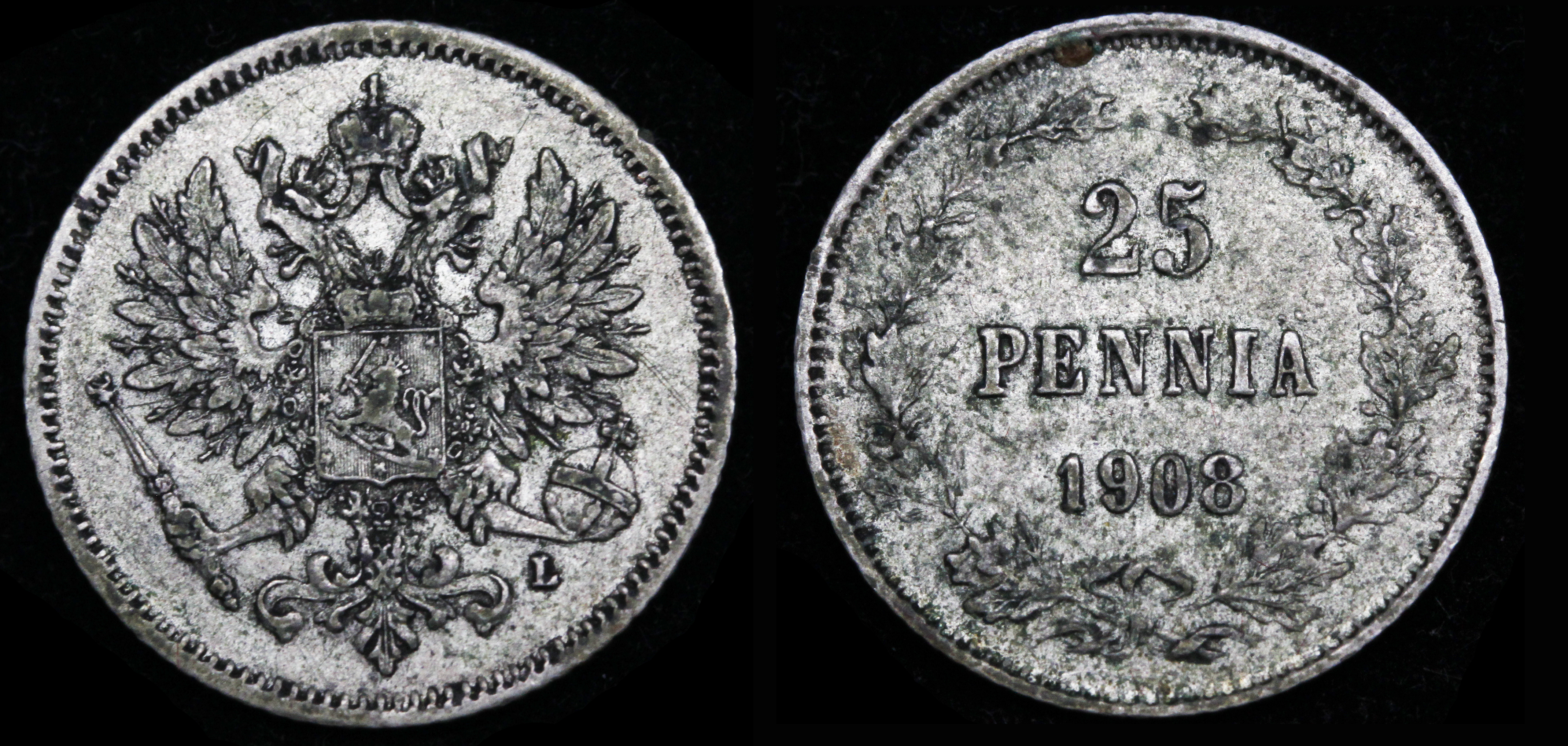 25 пенни 1908 год "L"