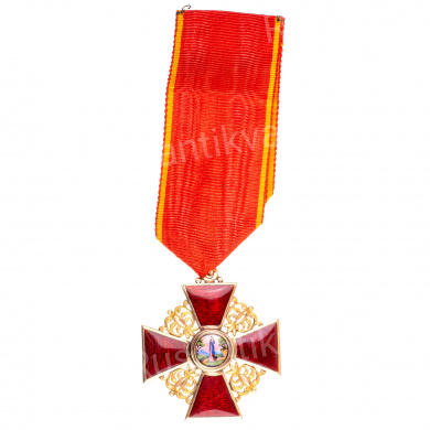 Знак ордена Св. Анны 3 ст на ленте, 1874 - 1882 гг. Капитульный. Золото.