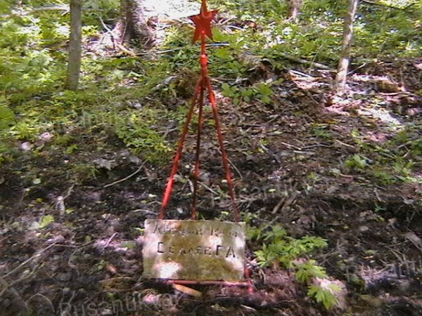 Знак на месте временного захоронения пилота.JPG