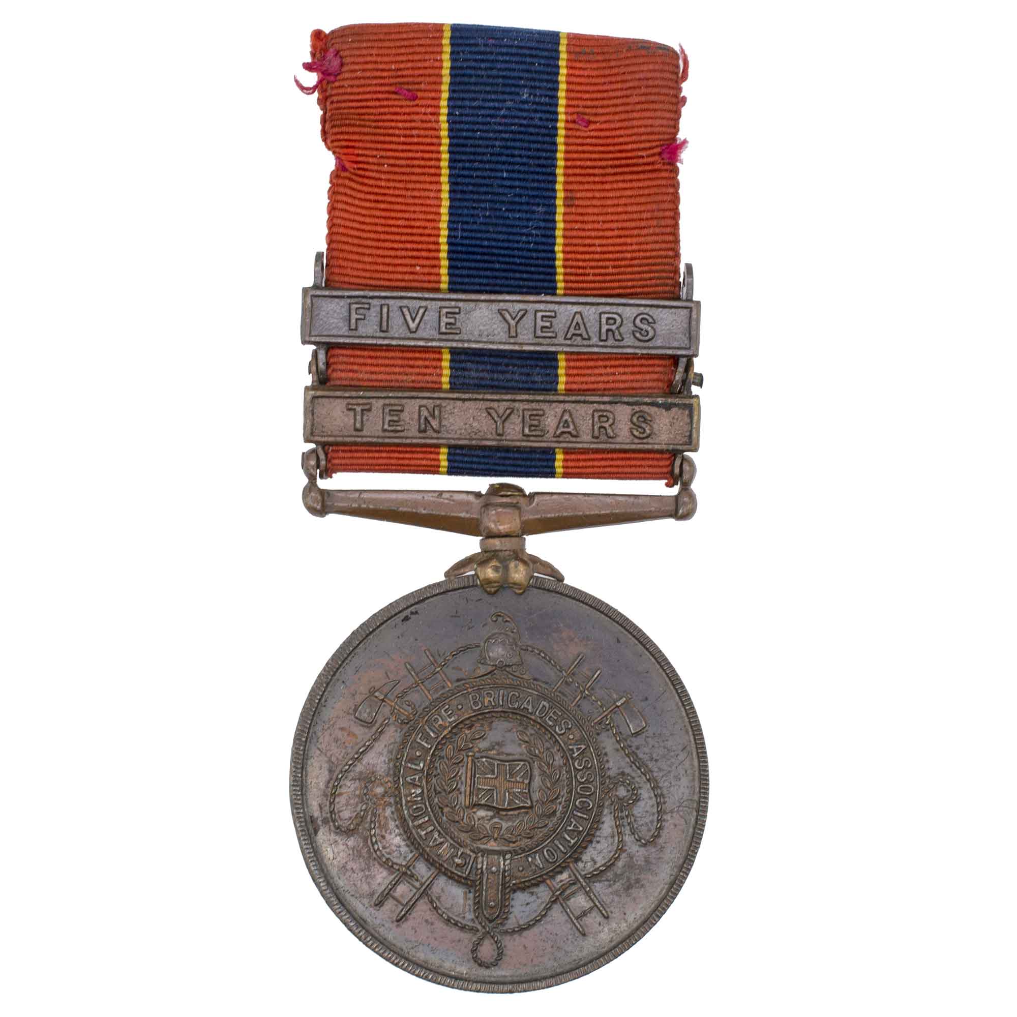 Великобритания. Медаль Национальной ассоциации пожарных бригад "За долгую службу" с планками "за 10 лет" и "5 лет" службы.